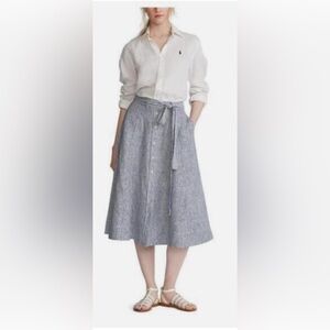 Polo Ralph Lauren linen belted striped A-line flare skirt size 8